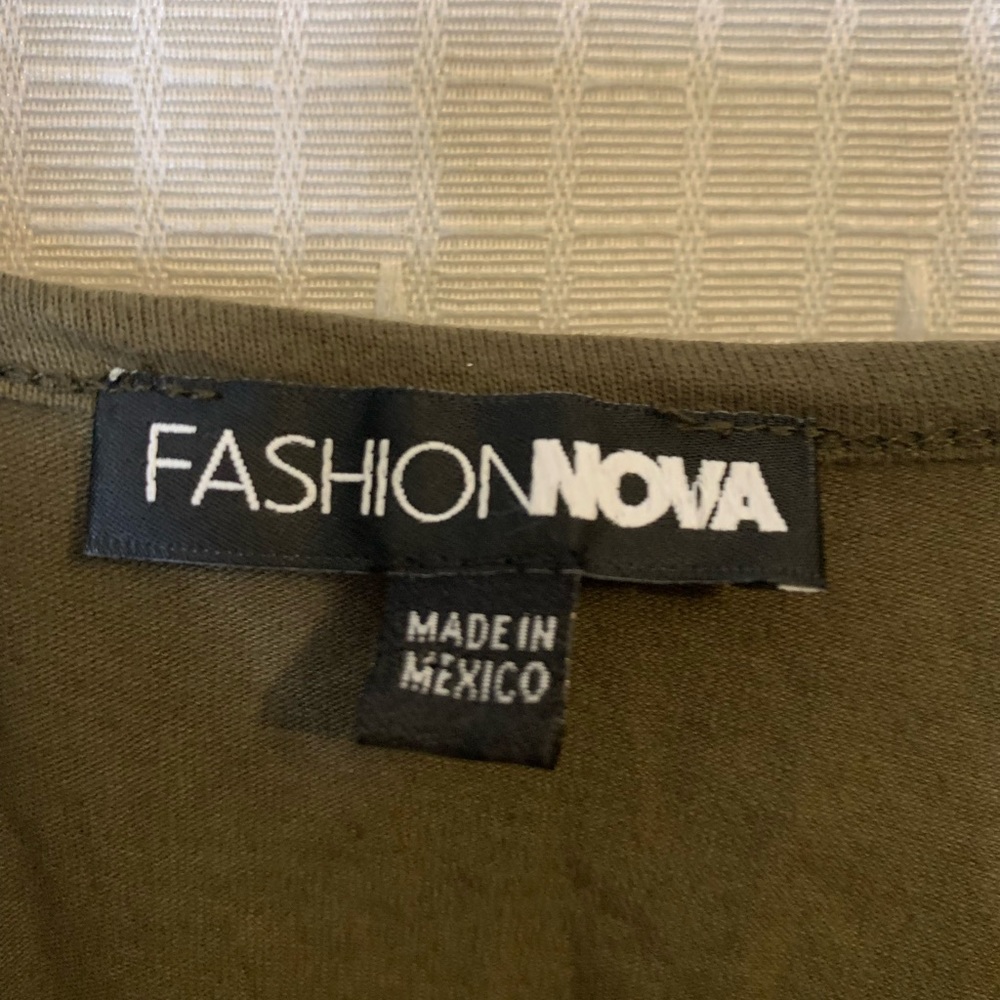 Fashion Nova Olive Rockstar Babe Top Size L Graphic Buckle Strap Y2K Streetwear - Picture 6 of 7